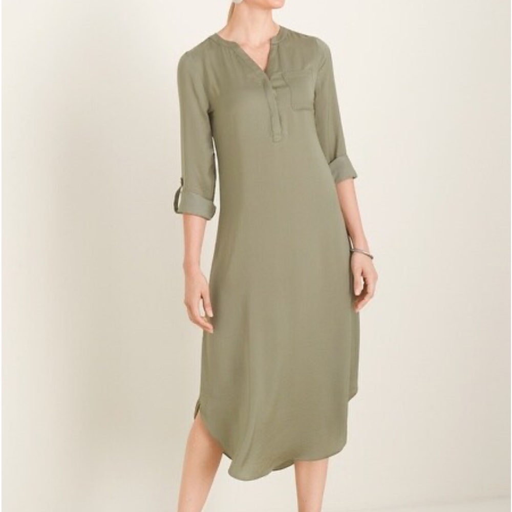 New Chico’s Sage Woven Shirttail-Hem Dress size 2